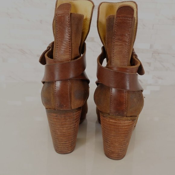 Rag Bone Boots 37.5 Leather Boots 7.5 Pull On Brown Heeled Harness Suede Kinsey - Picture 9 of 12